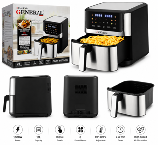 سرخ کن بدون روغن جنرال مدل DGAF-810DS-YG ظرفیت 10 لیتر | ایرفرایر دیجیتال 1800 وات XXL
